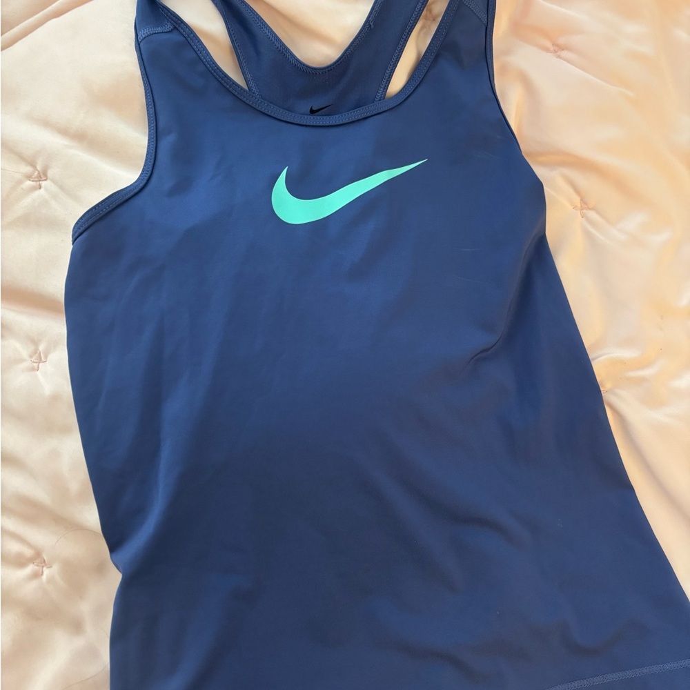 Nike Dri-FIT Navy Racerback Tank with Turquoise Swoosh